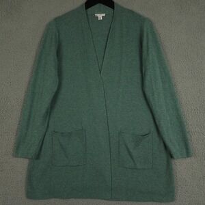 J Jill Sweater Womens MP Petite Green Open Front Long Cardigan Wool Silk Blend